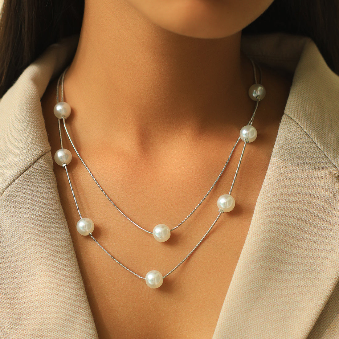 Double chain pearl on sale necklace