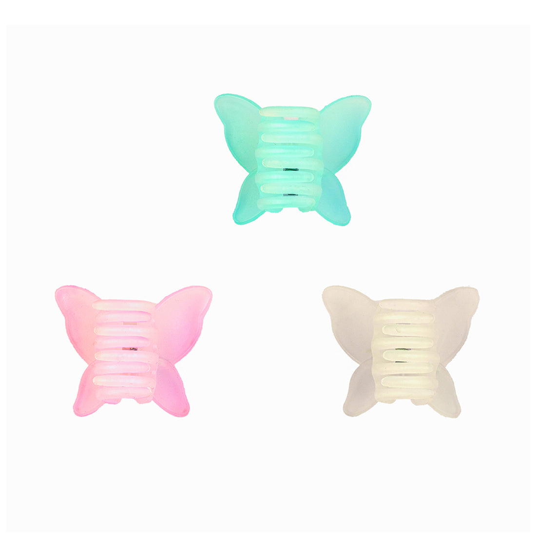 Butterfly Pastel Green, Pink & Off-White Cool Matte Plastic Hair Claw Clips