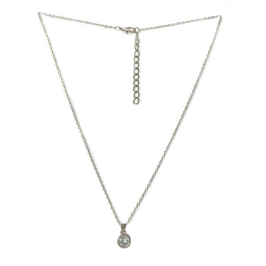 Circular Diamante Stud Silver-Toned Mini Pendant Necklace