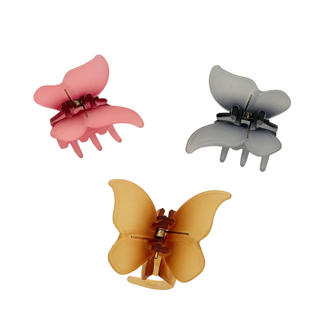 Set of 3 Pink, Grey & Yellow Ombre Matte Butterfly Clutch Claw Hair Clips