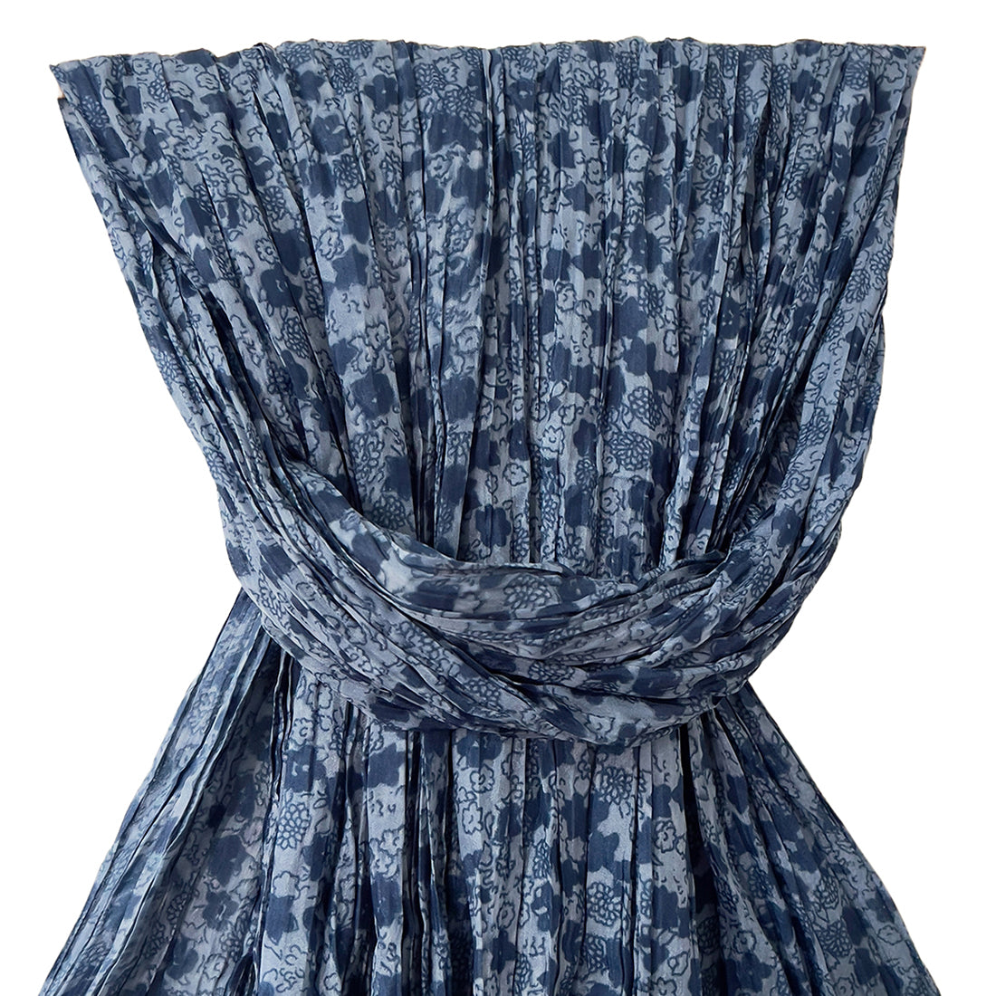 Blue Ombre Floral Printed & Pleated Polyester Scarf