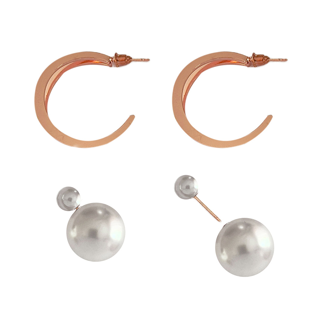 Circular Rose-Gold Toned Pearl Drop Oversized Double Layer Hoop Earrings