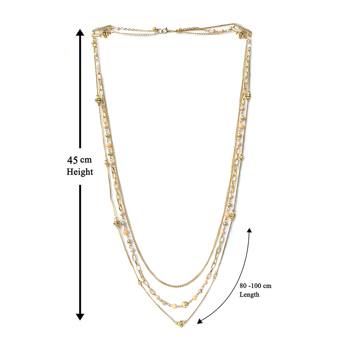 Beaded Gold-Toned Triple Layered Long Boho Necklace