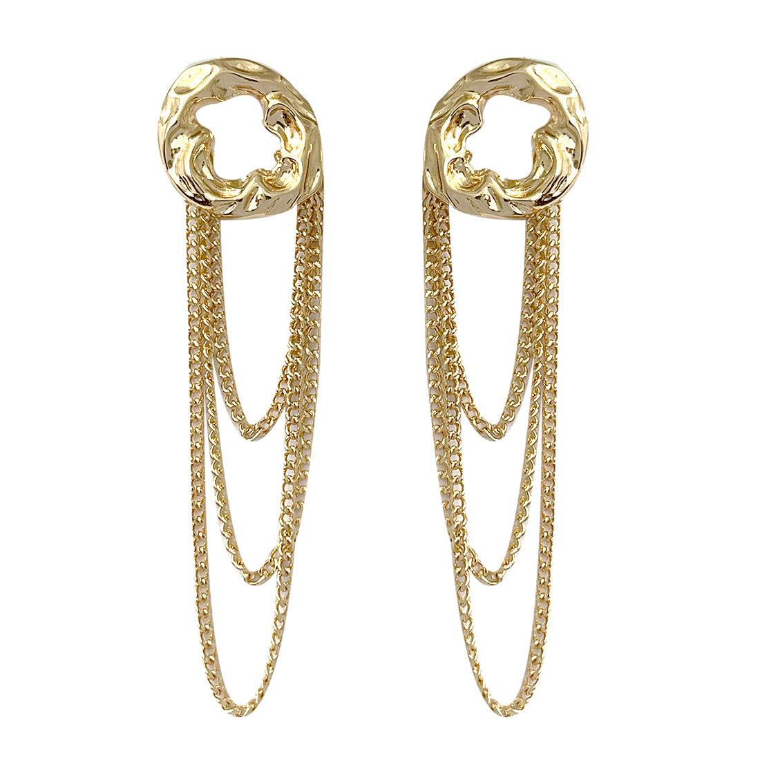 OVERSIZED HAMMERED CIRCULAR GOLD-TONED & TASSEL DROP EARRINGS