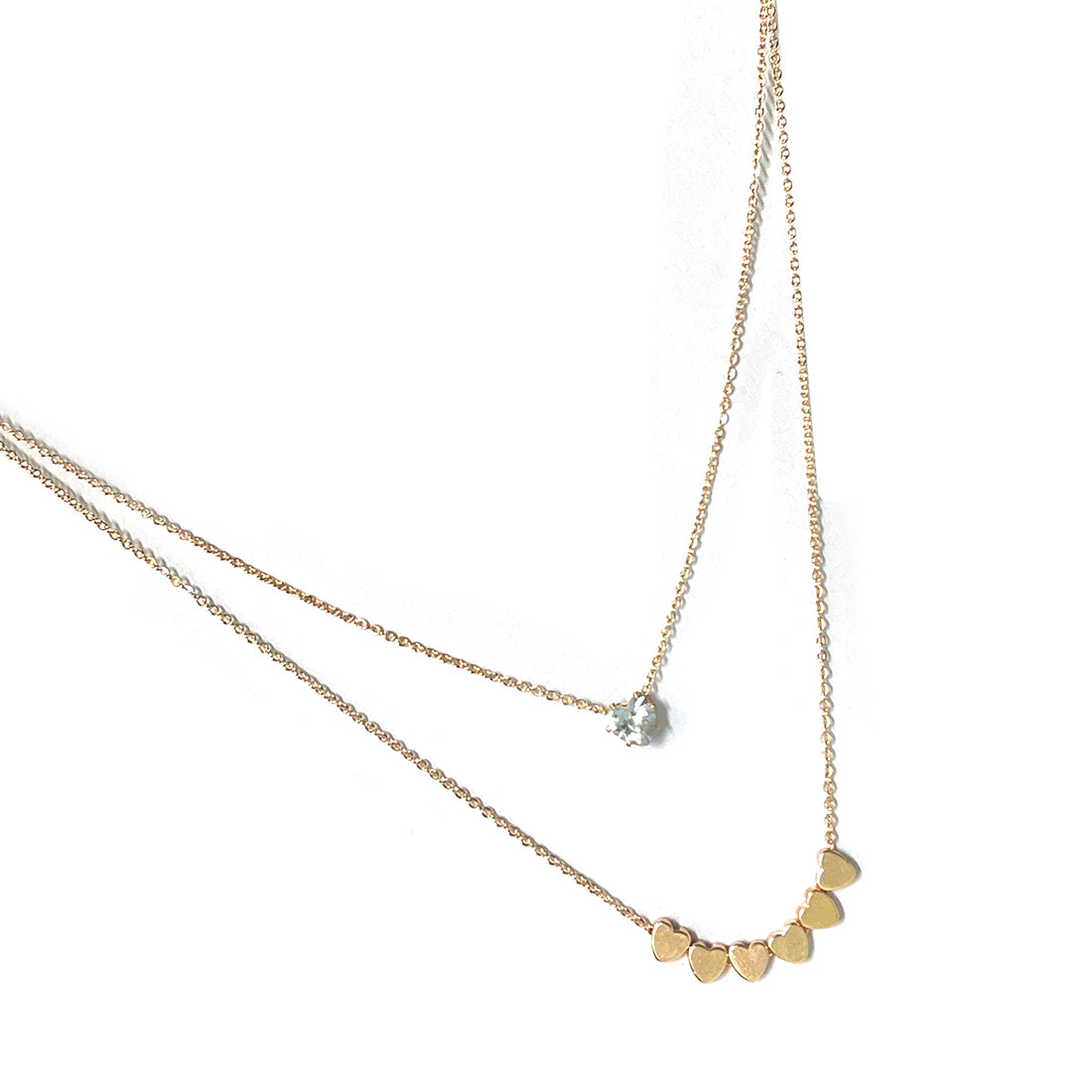 Diamante Pendant & Metallic Heart Pendants Gold-Toned Layered Necklace