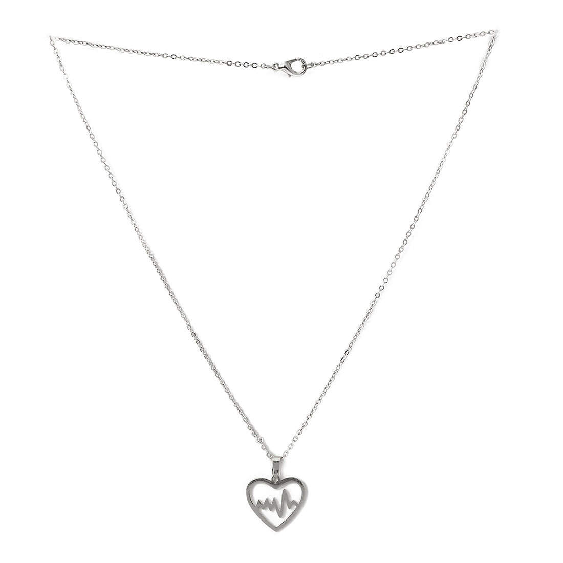 Set Of Two Heartbeat Silver-Toned Pendant Necklace & Earrings Set