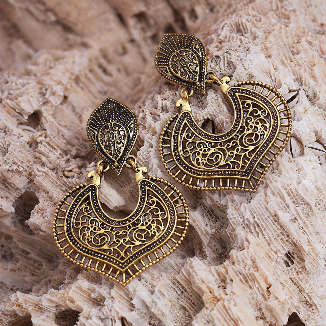 Fida Ethnic Indian Traditional Antique Gold Floral Stud Earring for Women