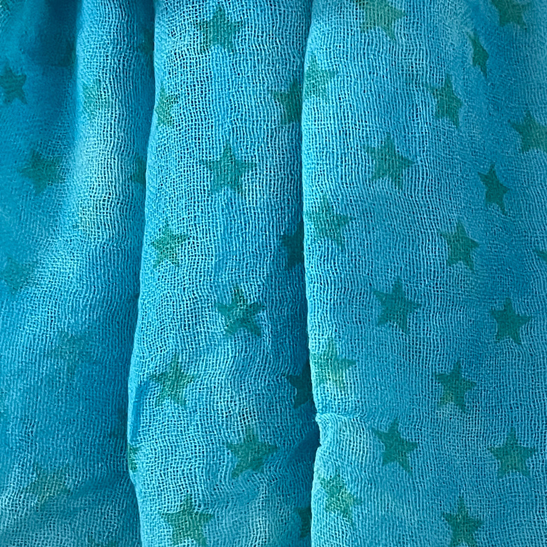 Star Printed Sky Blue Fringe Single Yarn Wool Scarf